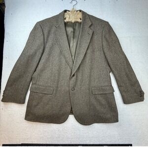TOWN CRAFT Mens 48R Blazer Jacket Wool Herringbone‎ Brown Classic Fit